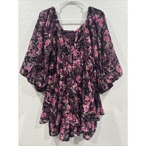 Altar'd State Dress Sz L Black Tahila Floral Ruffle Flounce Sweetheart Babydoll